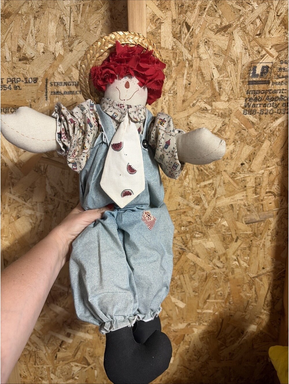 Vintage Handmade Fabric Cloth Clown Rag Doll Homemade